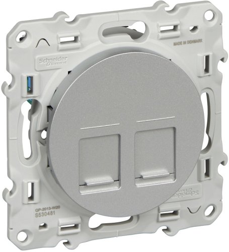 Розетка компьютерная без рамки Schneider Electric Odace 2-м. RJ45+RJ45 5е алюминий картинка